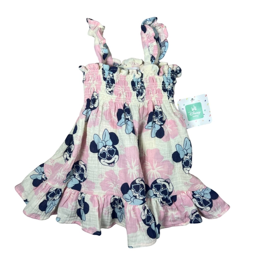 Disney Baby Minnie Mouse Tropical Floral Gauze Dress & Diaper Cover Set 3-6M NEW
